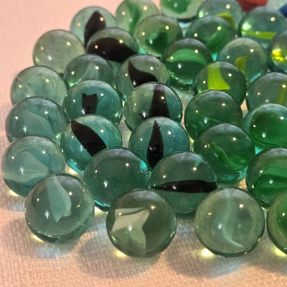 Vintage Glass Cat Eye‎ Marbles Bulk Lot Mixed Colors Green Blue Red Black 54pcs